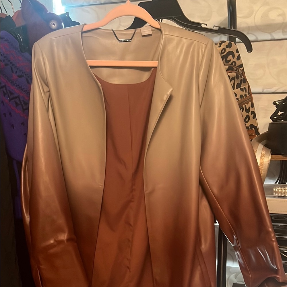 Chico's Tan and Brown Ombre Blazer with Lapel Collar